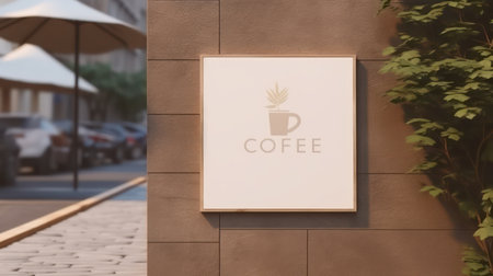 Coffee shop signboard on the wall. 3d renderingの素材
