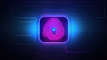 Fingerprint scan icon on abstract technology background. Fingerprint concept. 3D Renderingの素材