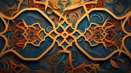 Abstract 3d rendering of arabesque ornamental background. Creative design templateの素材