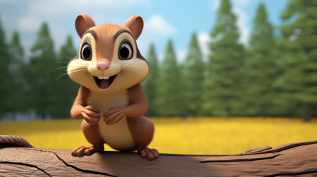 3D render of a cute chipmunk in a field.の素材