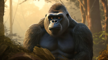 Gorilla in the forest. 3D illustration. 3D CG.の素材