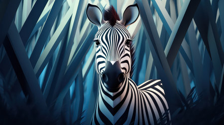 Zebra in abstract background. 3d rendering. Computer digital drawing.の素材
