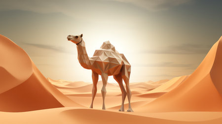 Camel in the desert. 3d rendering, 3d illustration.の素材