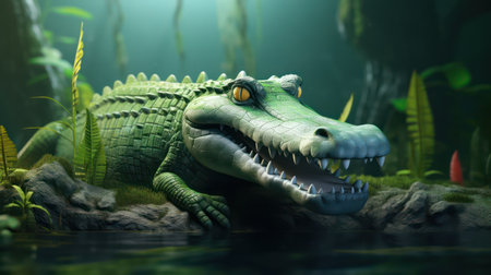 Crocodile in the aquarium. 3D render. Illustration.の素材