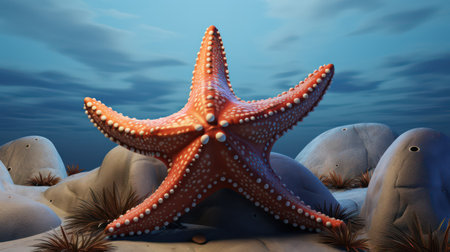 Starfish on the sand in the sea. 3D illustration.の素材