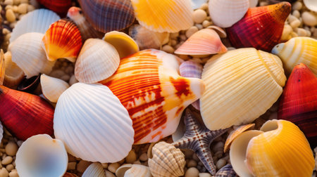 Seashells on the beach, close-up, backgroundの素材