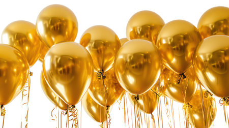 Gold balloons party decoration isolated on white background. 3D illustration.の素材