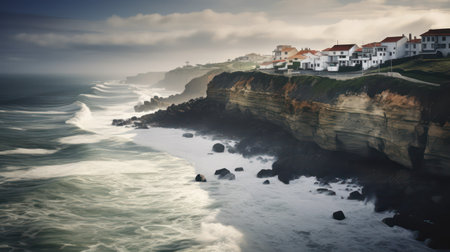 Panoramic view of the cliffs on the Atlantic Ocean in Portugalの素材