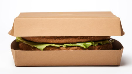 Hamburger in a cardboard box on a white background, isolatedの素材