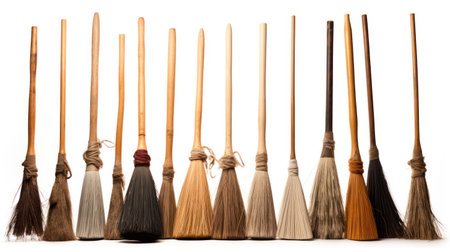 broom collection isolated on a white background. studio. photo.の素材