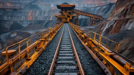 Coal mine with iron ore in open pit, mine industry.の素材