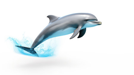 dolphin jumping out of water isolated on white background. 3d illustrationの素材