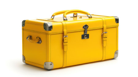 Yellow suitcase isolated on white background. 3d illustration. Studio shot.の素材