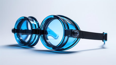 Blue eye glasses on a white background. 3d render illustration.の素材
