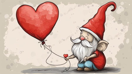 Greeting card with Santa Claus, heart and balloon. Vector illustration.の素材