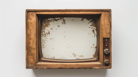 Vintage old TV isolated on white background, clipping path included.の素材