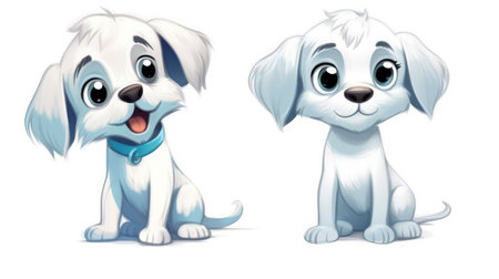 Cute cartoon dog and puppy isolated on white background. Vector illustration.の素材
