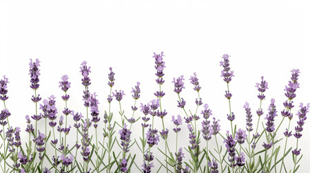 Lavender flowers isolated on white background. Flat lay, top view.の素材