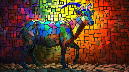 Mosaic goat on the background of a rainbow. Vector illustration.の素材
