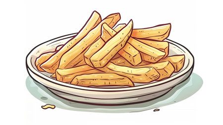 Illustration of a plate of french fries on a white background.の素材