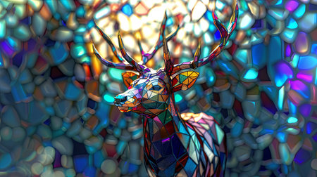 deer in the stained glass style. 3d render illustration.の素材