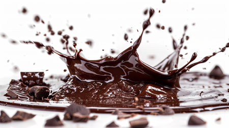 chocolate splash closeup isolated on white background. shallow dofの素材