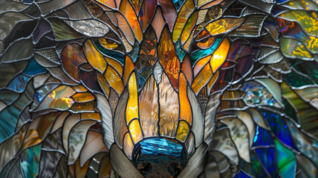 Colorful stained glass window in a church, detail of a stained glass windowの素材