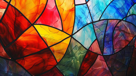 Colorful stained glass window in the shape of a heart. Abstract background.の素材
