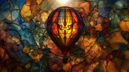 Colorful hot air balloon in abstract background. 3D illustration.の素材