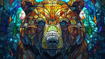 Stained glass window in the form of a bear's head.の素材