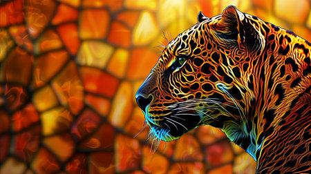 leopard on the background of the stained glass window. 3d illustrationの素材