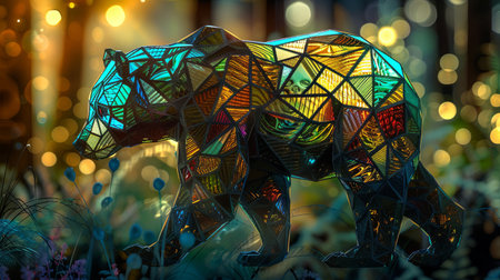 3D illustration of an animal made of glass in the shape of a bear stained glassの素材