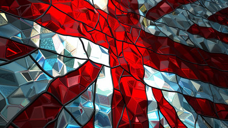 3d rendering of abstract geometric shapes in red, blue, and white colors Stained glassの素材
