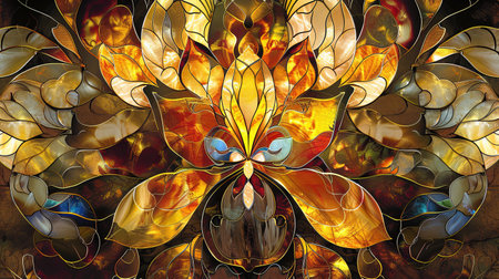 Multicolored floral pattern in stained-glass window style. Computer generated graphics.の素材