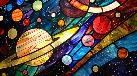 Colorful stained glass window in a church. Colorful stained glass window.の素材