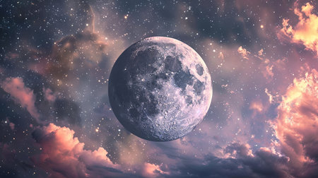 The moon in the night sky. 3d rendering toned imageの素材