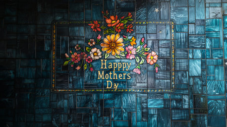 Happy Mother's Day background with floral pattern on the mosaic wallの素材