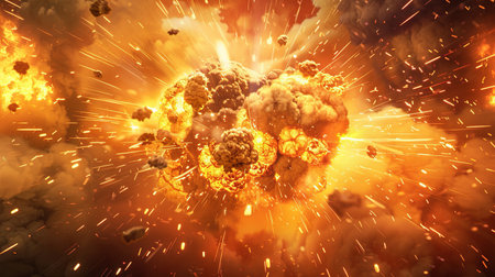 3d illustration of abstract explosion with gas and smoke in space backgroundの素材