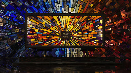 3D render of a computer monitor with a colorful stained glass effectの素材