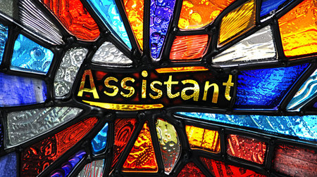 Stained glass window with the words Assistant in it.の素材