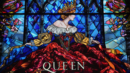 Stained glass window depicting Queen Elizabeth in London, England.の素材
