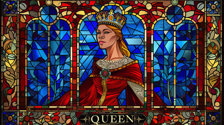 Illustration in stained glass window style of Queen of Queriesの素材