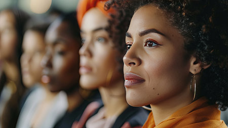 Beautiful african american woman with afro hairstyle looking at cameraの素材