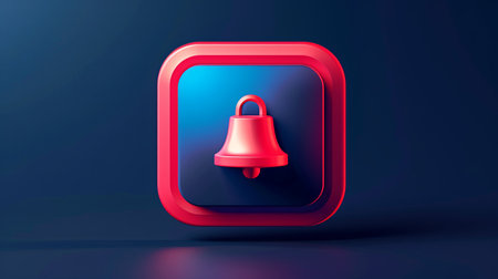 Red notification bell icon on dark blue background. 3D rendering.の素材