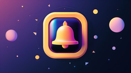Vector illustration of a bell on a dark background. Flat design.の素材
