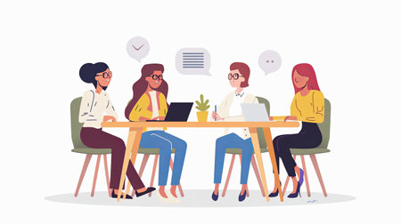 Business people sitting at table and working in office. Vector illustration in flat styleの素材