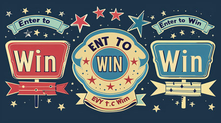 Vintage label set with text Win, Vector illustration.の素材
