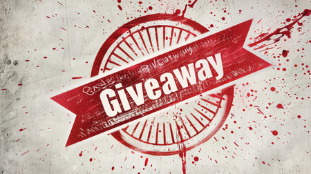 Greetings from the giveaway with a red ribbon on the grunge backgroundの素材