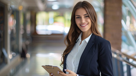 Portrait of a young businesswoman holding a tablet computer and smilingの素材