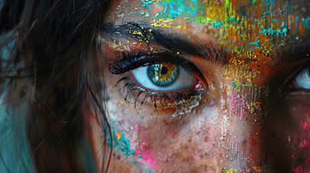 Close-up portrait of beautiful young woman with multicolored makeup.の素材